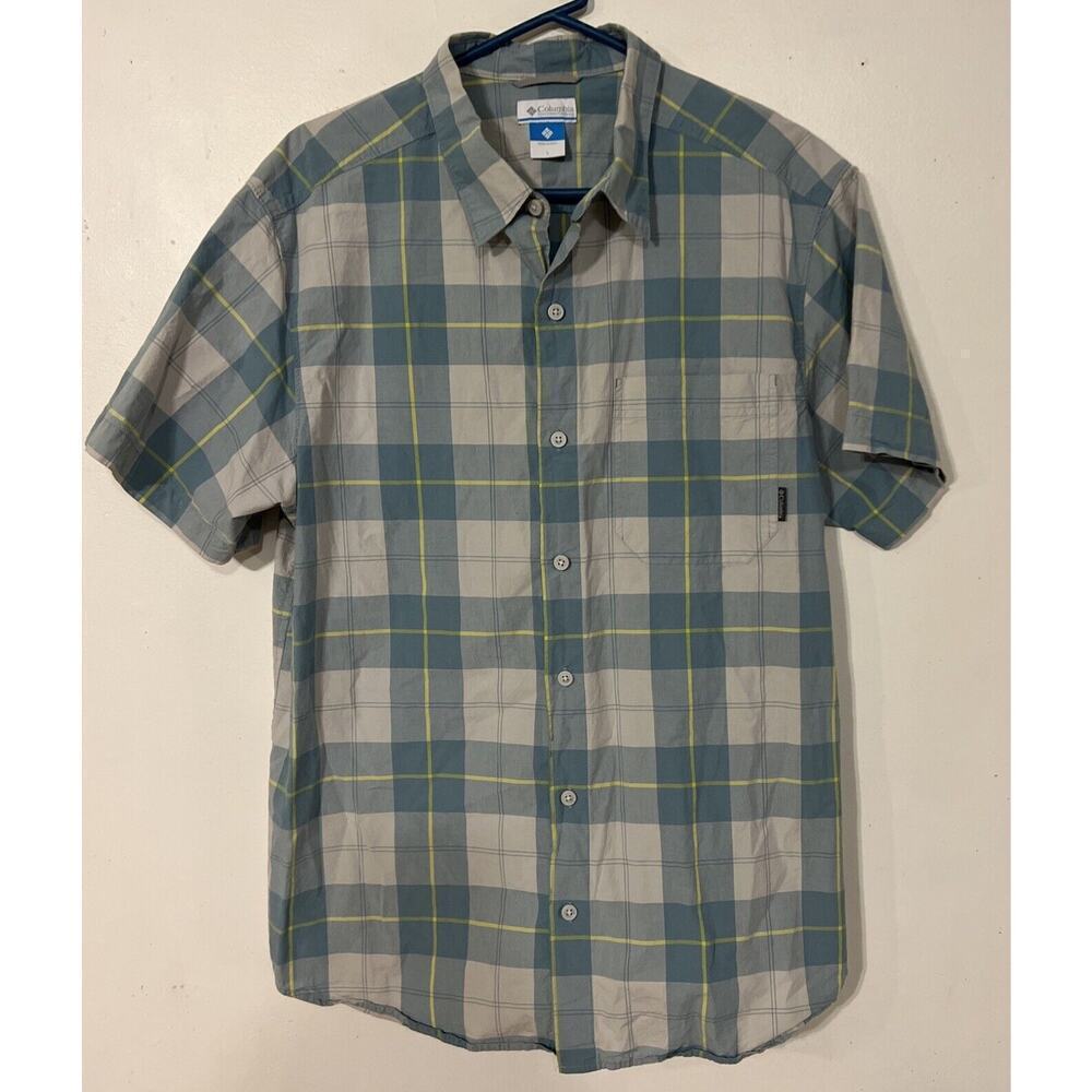Columbia Shirt Mens Large Blue Plaid Sportswear Short Sleeve‎ Outdoors Hiking